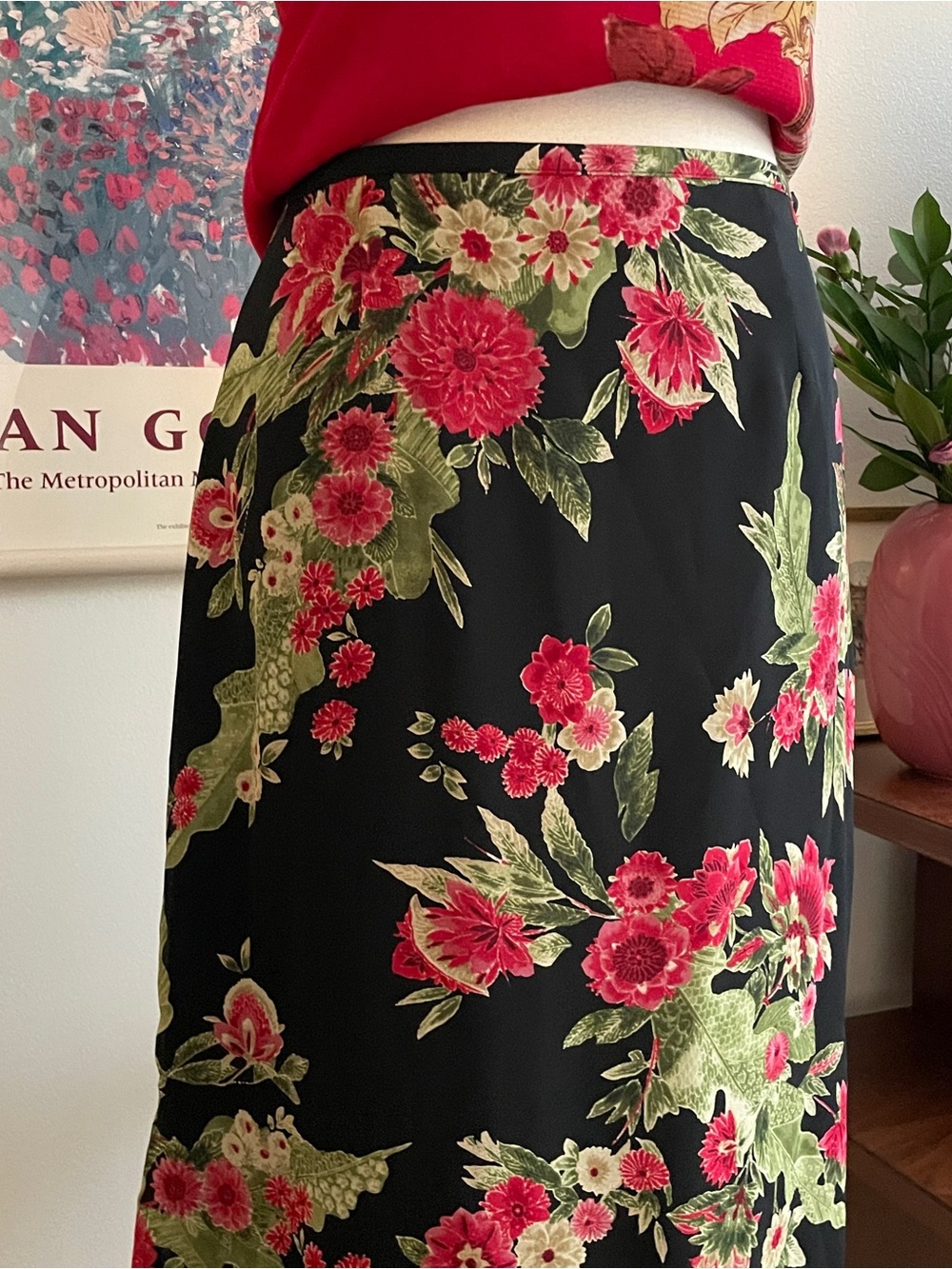 Emma James Midi Skirt Womens 4 Black Floral Print A-Line Cottagecore Boho Y2K - Picture 7 of 11